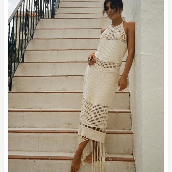 Zara Dresses Women Zara Zara New Woman Midi Fringed Crochet Knit